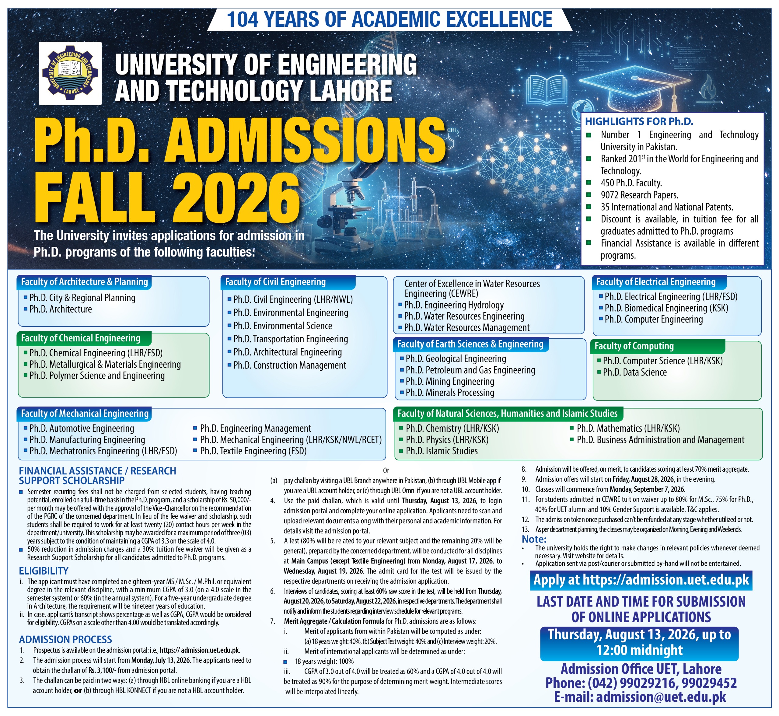 UET Lahore Announces Ph.D. Admissions – Fall 2026